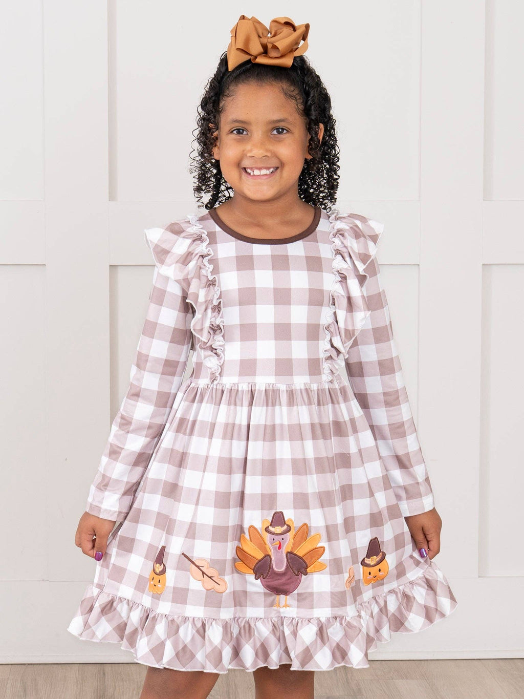 Turkey Gingham Celebration Embroidered Ruffle Dress: 4XL(8yrs)