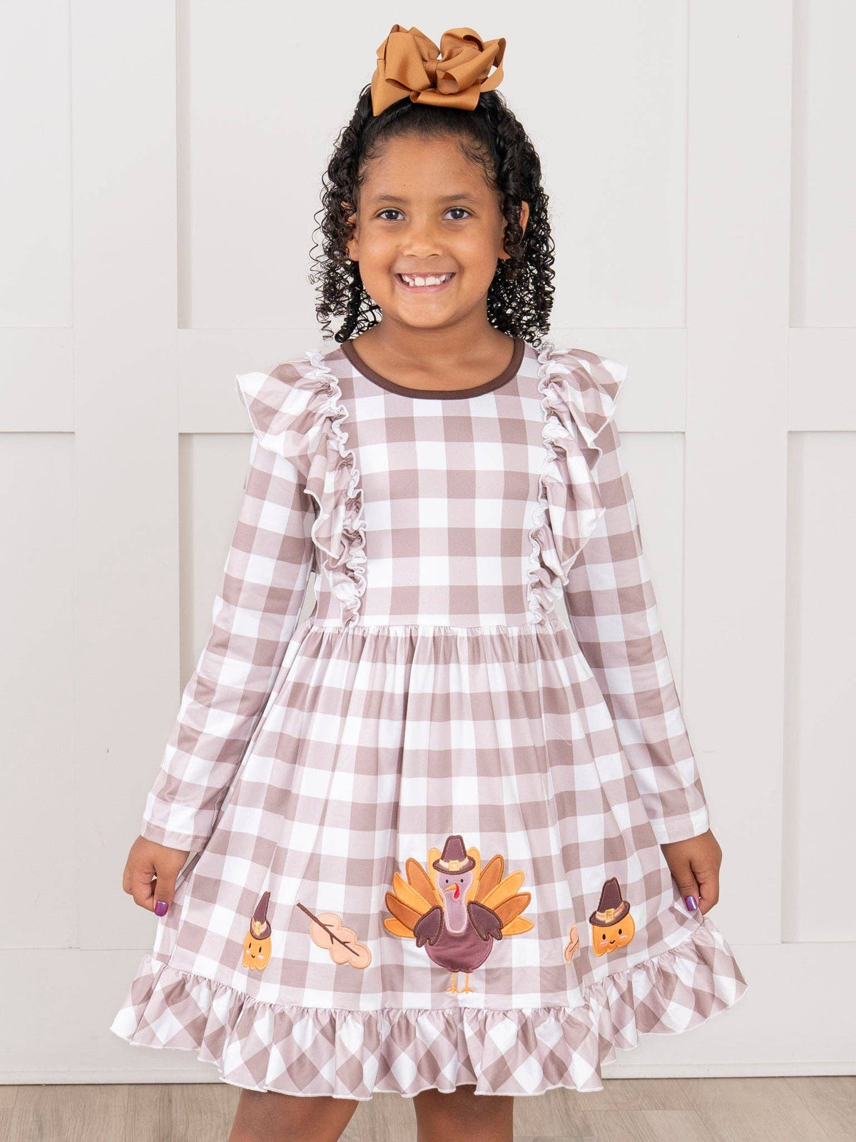 Turkey Gingham Celebration Embroidered Ruffle Dress: 4XL(8yrs)