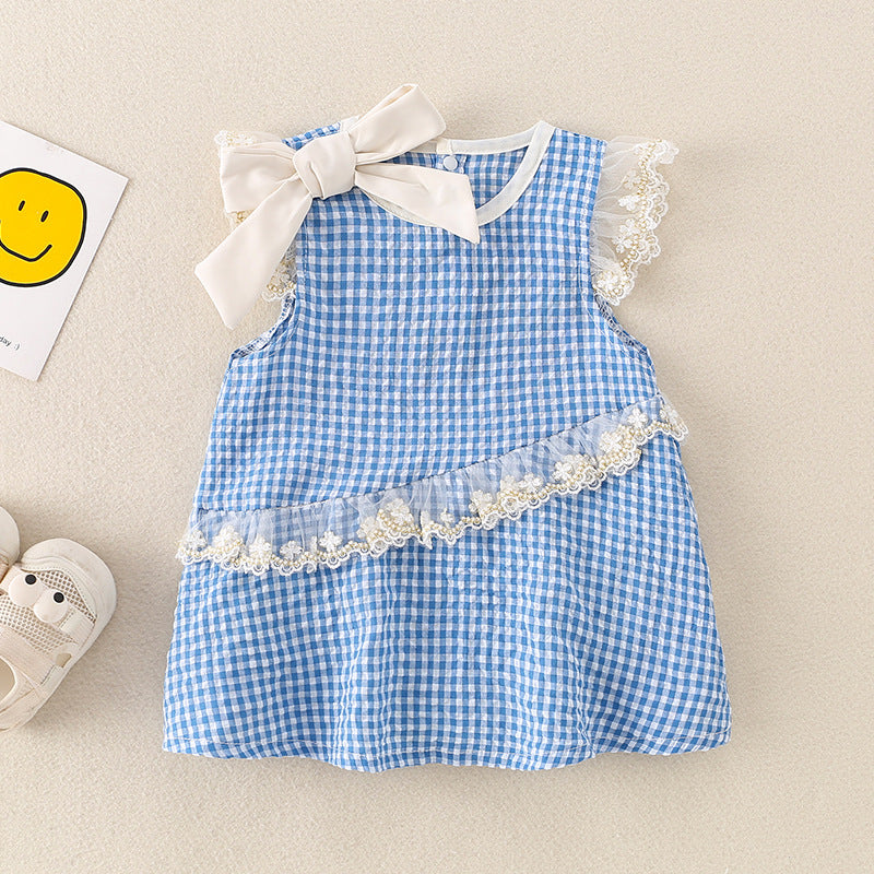 Baby Girl Sleeveless Princess Romper Outfit, Full Moon Triangular Crawler Clothes