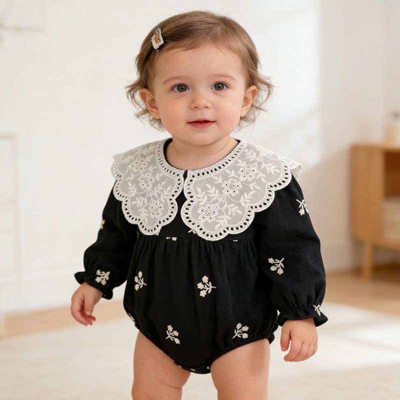 Baby Clothes Romper Spring Autumn New Floral Trim Embroidered Long Sleeve Girl Baby Princess Onesie Outerwear