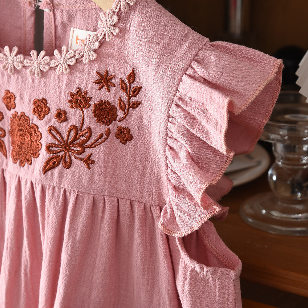 Flower Embroidery Cotton Dress for Girls 3-7 Years Old  Sleeveless Princess Dress Summer Casual Kids Clothing