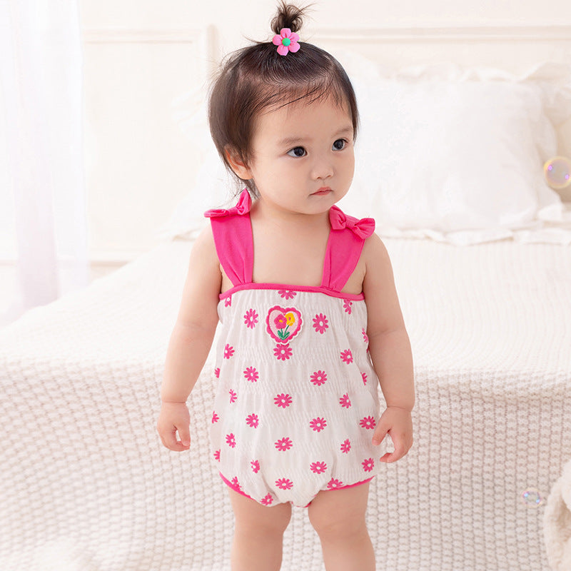 Cute Baby Girl Sleeveless Romper Infant Strap Bodysuit Lightweight One-Piece Clothes