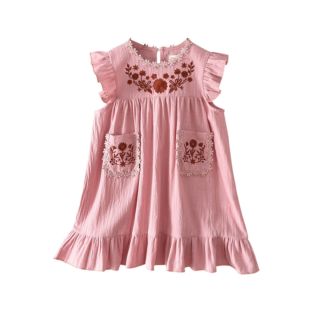 Flower Embroidery Cotton Dress for Girls 3-7 Years Old  Sleeveless Princess Dress Summer Casual Kids Clothing