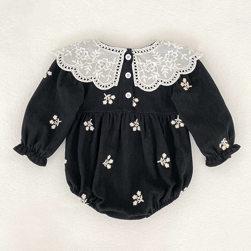 Baby Clothes Romper Spring Autumn New Floral Trim Embroidered Long Sleeve Girl Baby Princess Onesie Outerwear