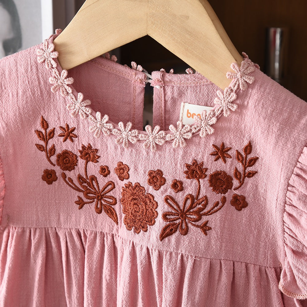 Flower Embroidery Cotton Dress for Girls 3-7 Years Old  Sleeveless Princess Dress Summer Casual Kids Clothing