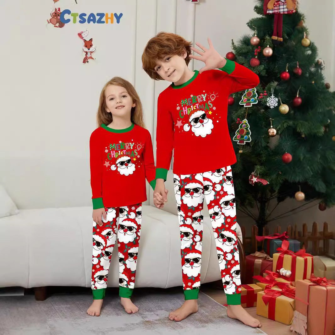 Family Christmas Matching Outfits – Santa Claus Print Loungewear Set for Adults, Kids & Baby