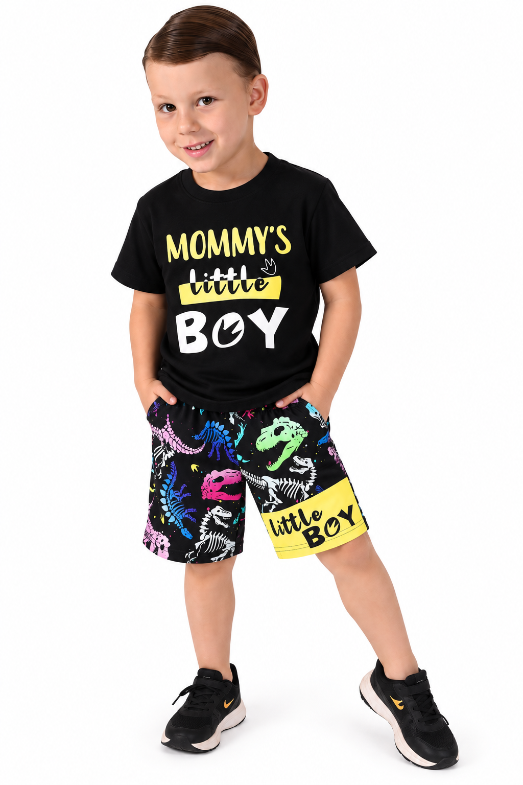 Children's Mommy's Little Boy Dinosaur Print Casual Set