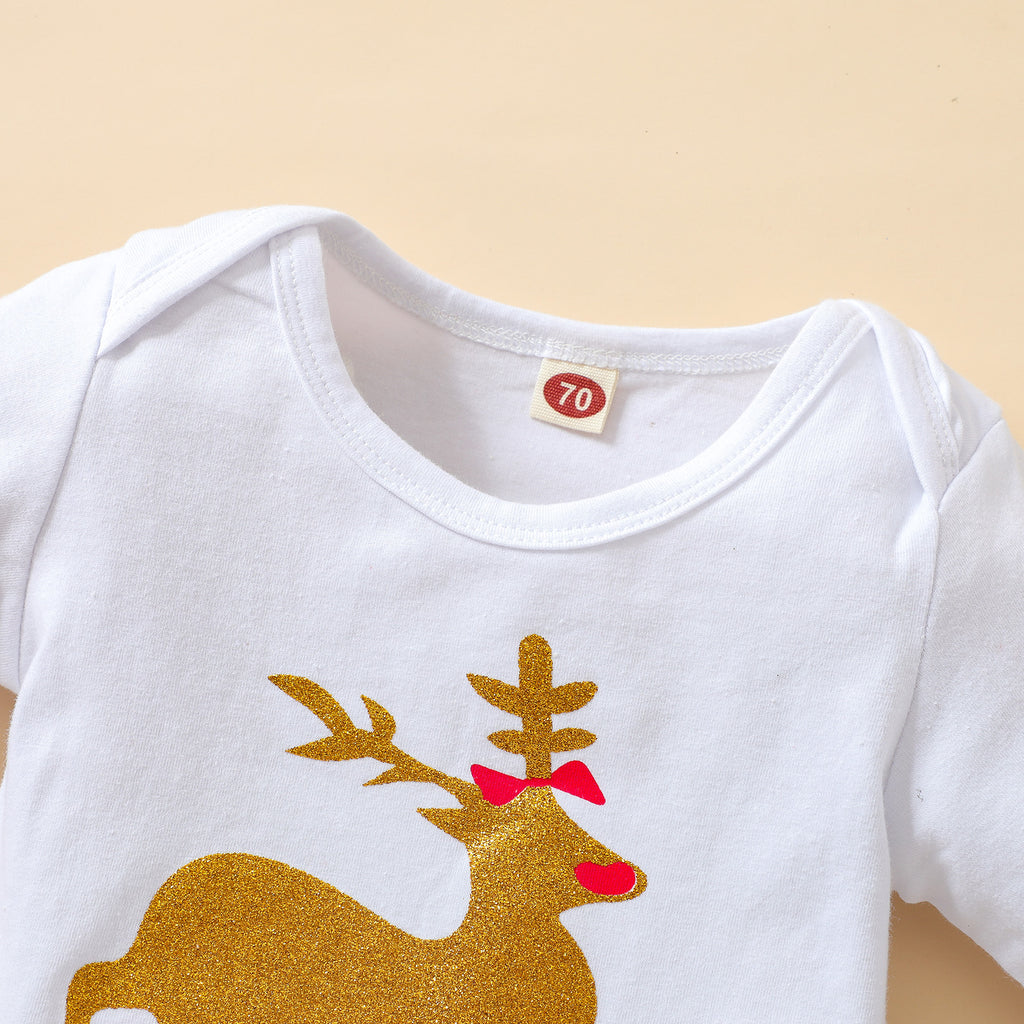 Baby Girl Christmas Outfit 4-Piece Set – Reindeer Romper, Tutu Skirt, Leg Warmers & Headband (0-18M)