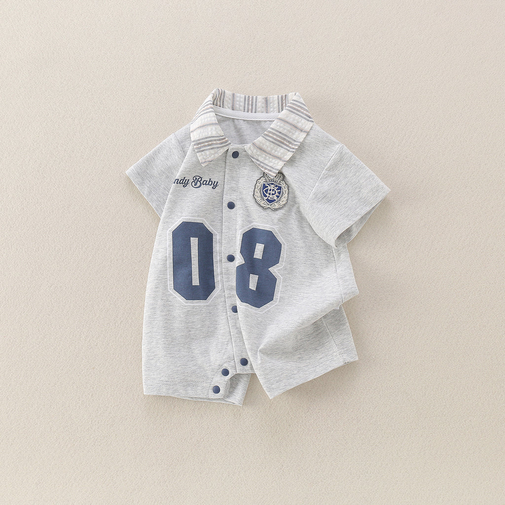 Baby Cartoon Letter Short Sleeve Romper Outfit for 1-Year-Old Boy
