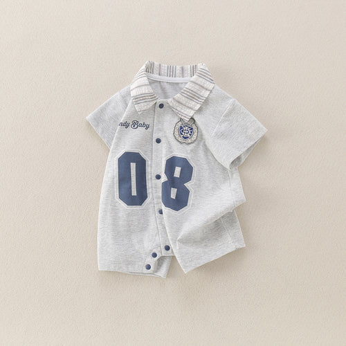 Baby Cartoon Letter Short Sleeve Romper Outfit for 1-Year-Old Boy