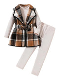 LFIYSWYD Girls' 3-Piece Plaid Flannel Vest Top and Pants Set
