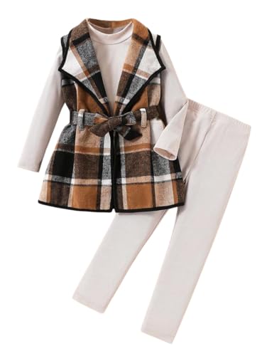 LFIYSWYD Girls' 3-Piece Plaid Flannel Vest Top and Pants Set