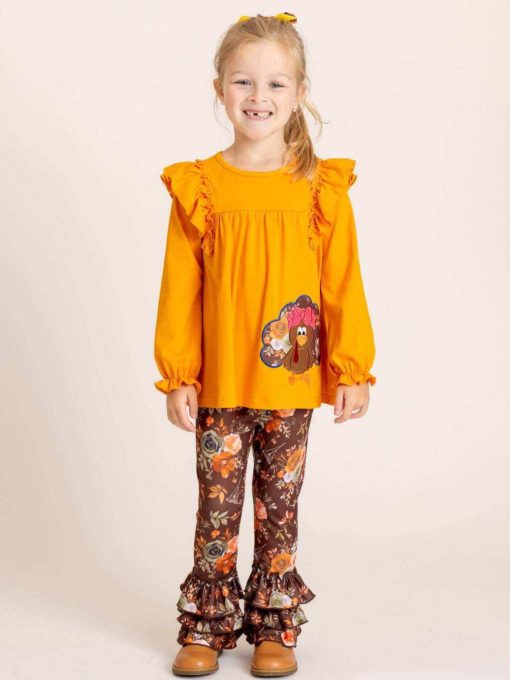 Mustard Turkey Floral Outfit: XXXXL(8yrs)