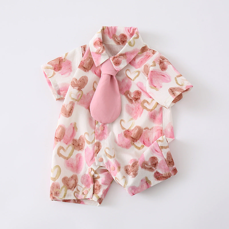 Baby Cartoon Print Short Sleeve Romper Outfit for Newborns and 1-Year-Old Girls