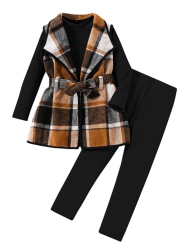 LFIYSWYD Girls' 3-Piece Plaid Flannel Vest Top and Pants Set
