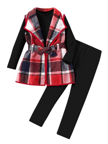 LFIYSWYD Girls' 3-Piece Plaid Flannel Vest Top and Pants Set