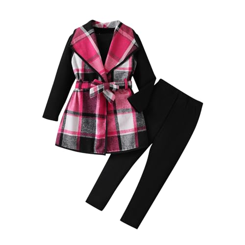 LFIYSWYD Girls' 3-Piece Plaid Flannel Vest Top and Pants Set