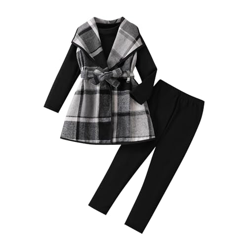 LFIYSWYD Girls' 3-Piece Plaid Flannel Vest Top and Pants Set