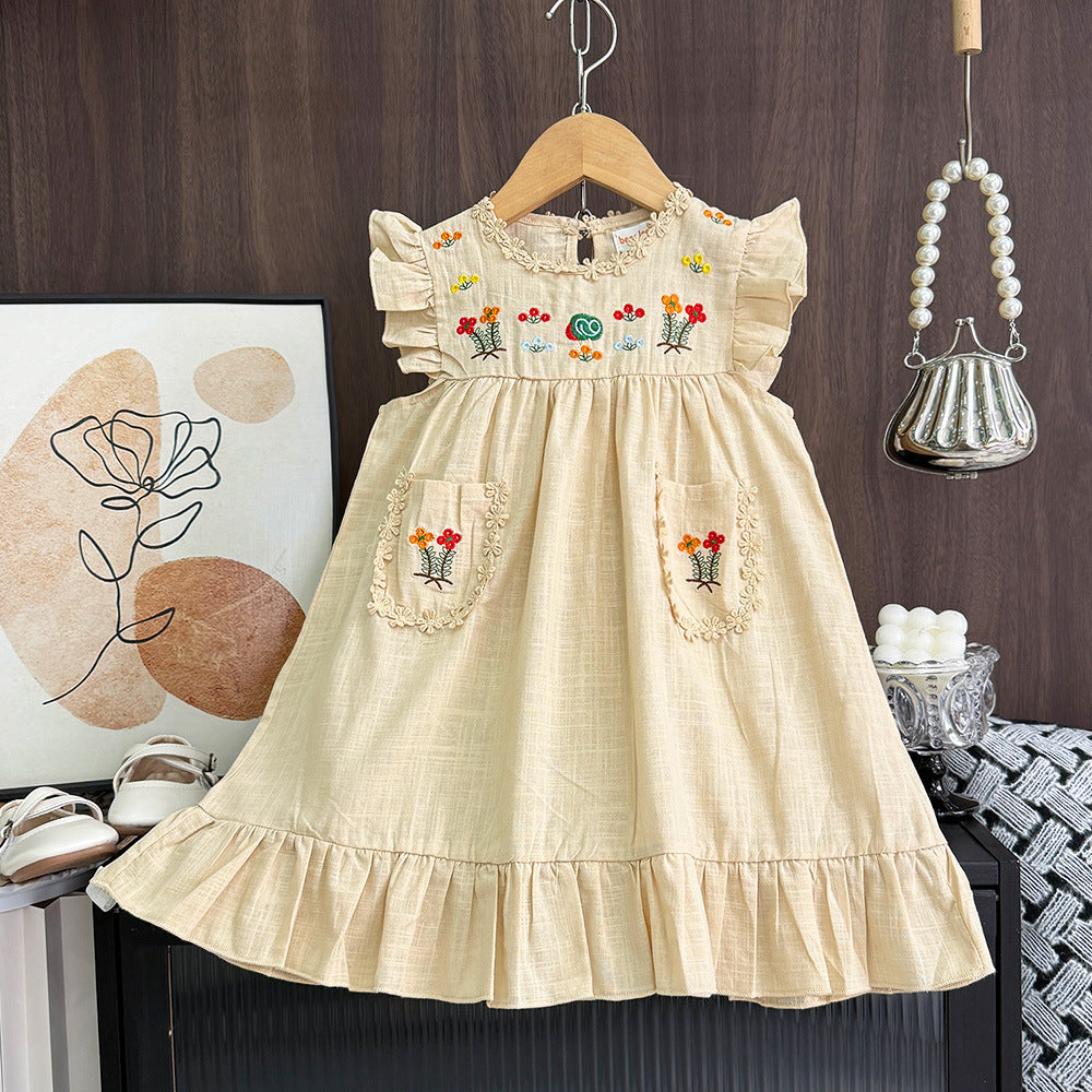 Flower Embroidery Cotton Dress for Girls 3-7 Years Old  Sleeveless Princess Dress Summer Casual Kids Clothing