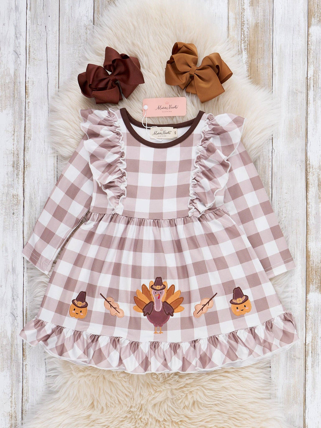 Turkey Gingham Celebration Embroidered Ruffle Dress: 4XL(8yrs)
