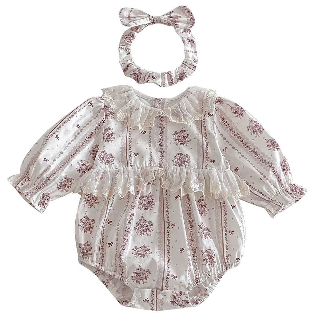 Spring Baby Clothes Girl Lace Trim Bodysuit Ins Style Dress Spring Outfit New Year Clothing