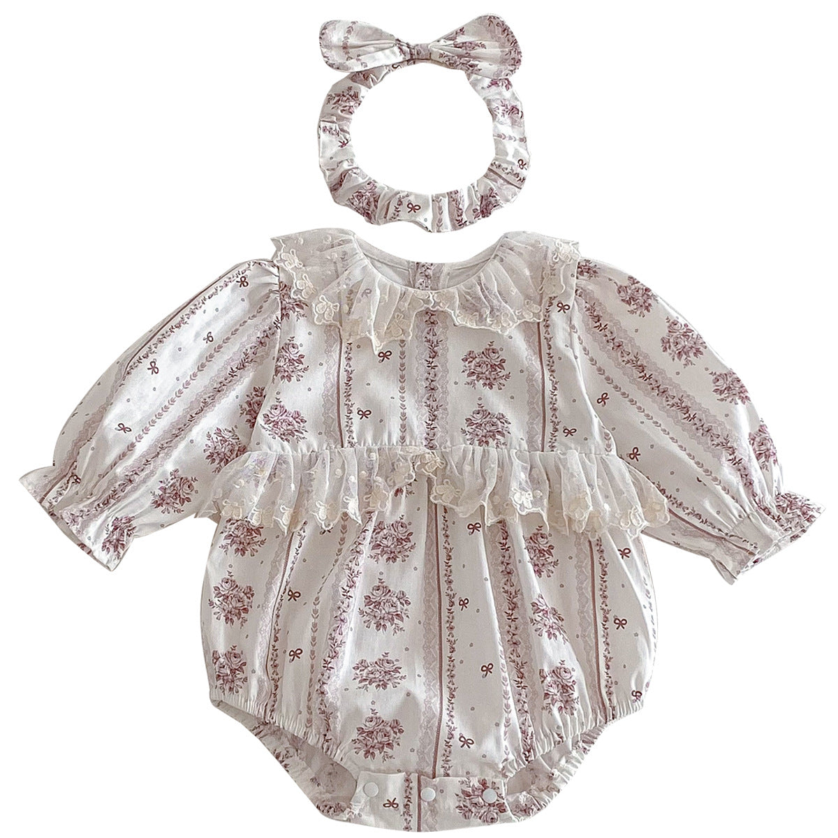 Spring Baby Clothes Girl Lace Trim Bodysuit Ins Style Dress Spring Outfit New Year Clothing