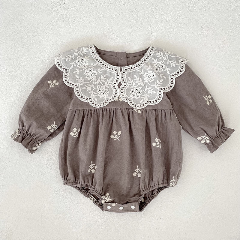 Baby Clothes Romper Spring Autumn New Floral Trim Embroidered Long Sleeve Girl Baby Princess Onesie Outerwear