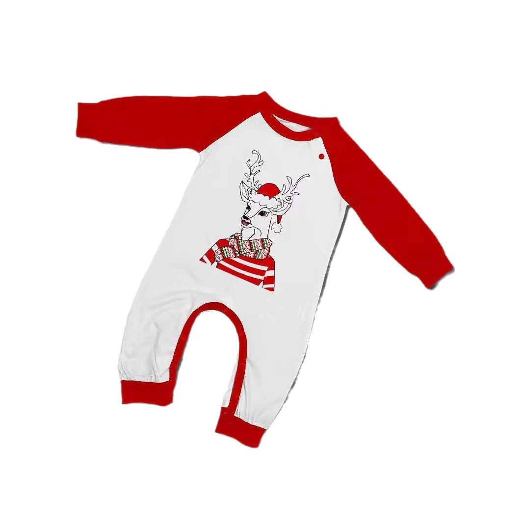 Christmas Family Matching Loungewear – Santa & Deer Print Scarf Hat Set for Adults, Kids & Baby