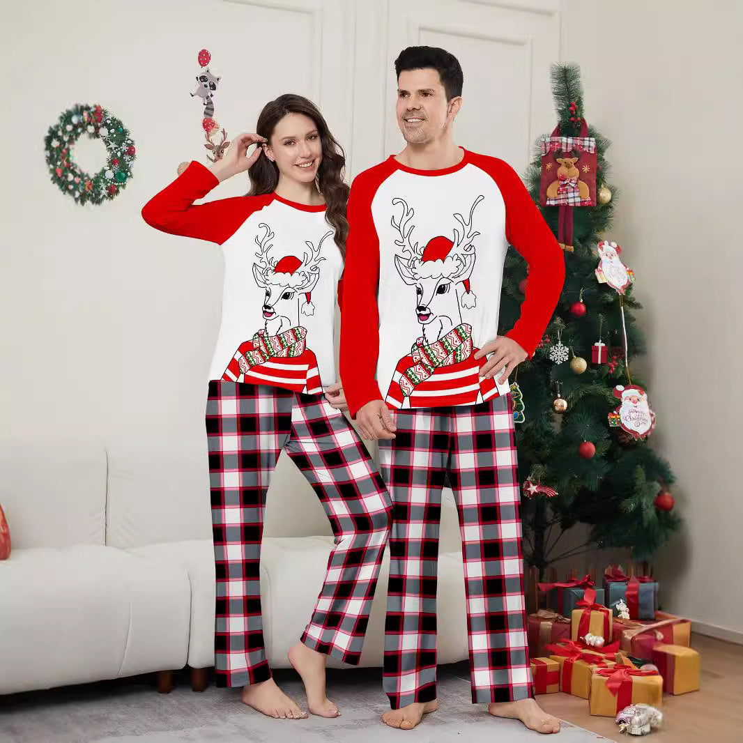 Christmas Family Matching Loungewear – Santa & Deer Print Scarf Hat Set for Adults, Kids & Baby