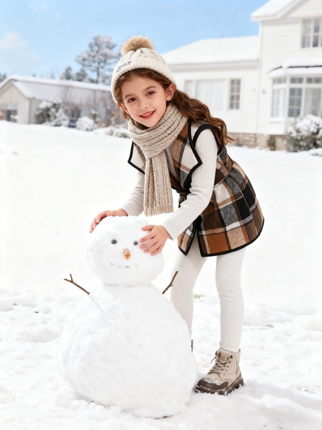 LFIYSWYD Girls' 3-Piece Plaid Flannel Vest Top and Pants Set