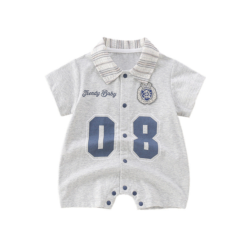 Baby Cartoon Letter Short Sleeve Romper Outfit for 1-Year-Old Boy