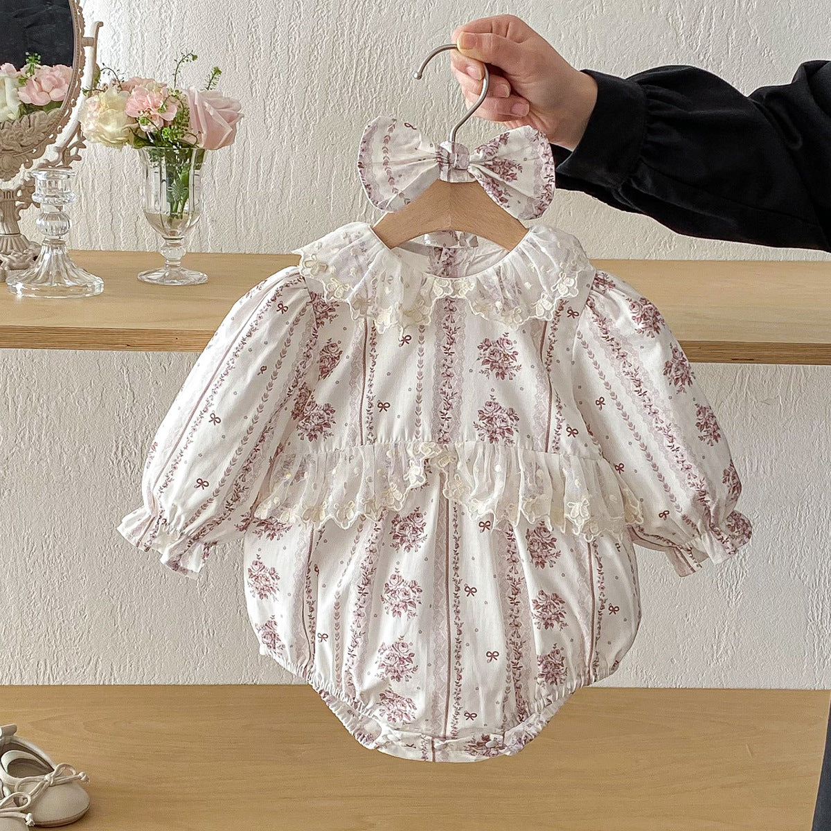Spring Baby Clothes Girl Lace Trim Bodysuit Ins Style Dress Spring Outfit New Year Clothing