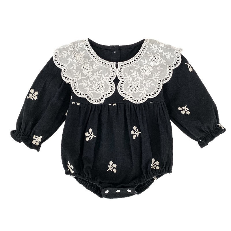 Baby Clothes Romper Spring Autumn New Floral Trim Embroidered Long Sleeve Girl Baby Princess Onesie Outerwear