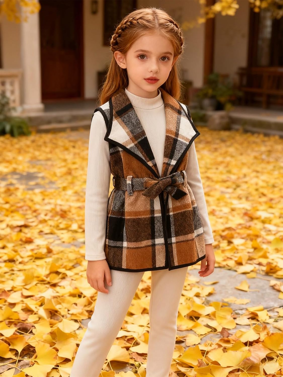 LFIYSWYD Girls' 3-Piece Plaid Flannel Vest Top and Pants Set