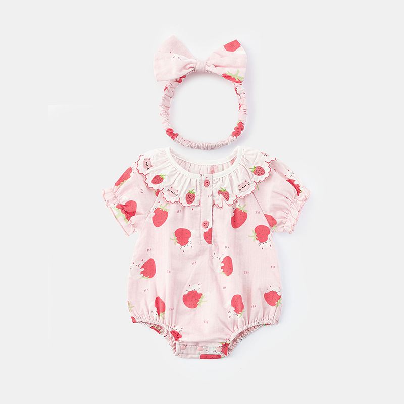 Summer Baby Girl Romper Short Sleeve Sweet Strawberry Princess Crawler Infant Toddler Summer Clothes