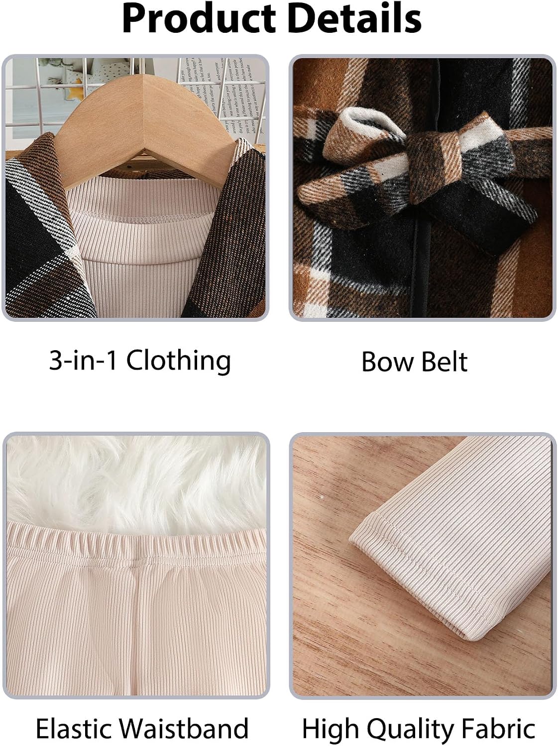 LFIYSWYD Girls' 3-Piece Plaid Flannel Vest Top and Pants Set
