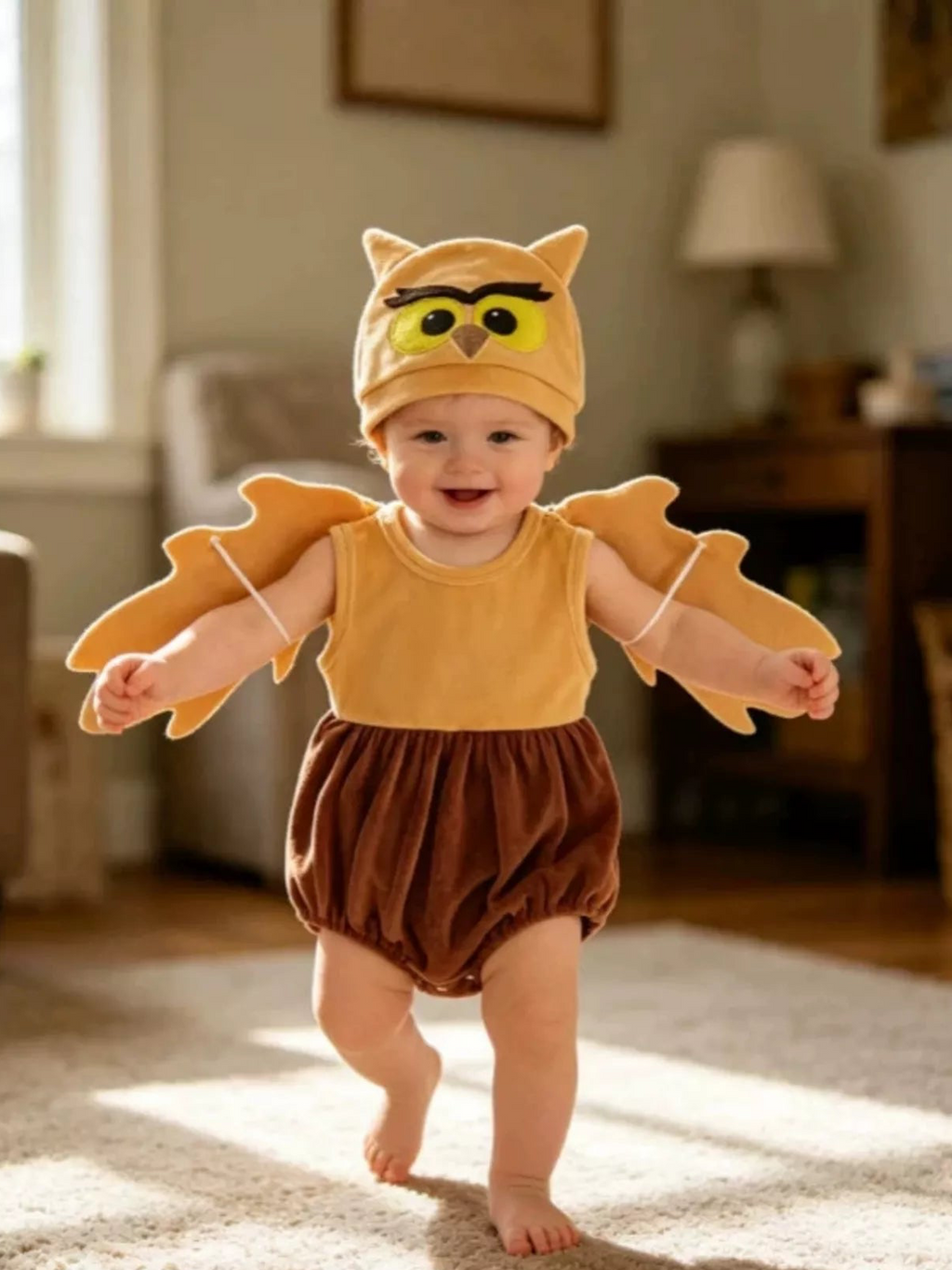 Children's Owl Wings Top and Bottom Set with Hat