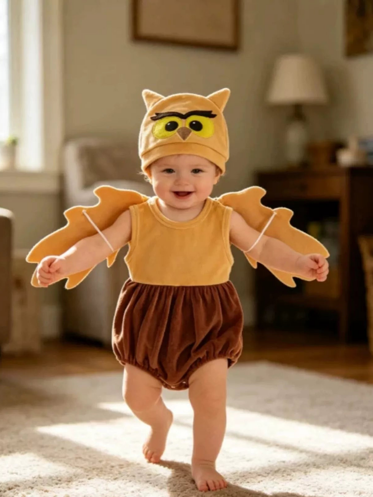Children's Owl Wings Top and Bottom Set with Hat