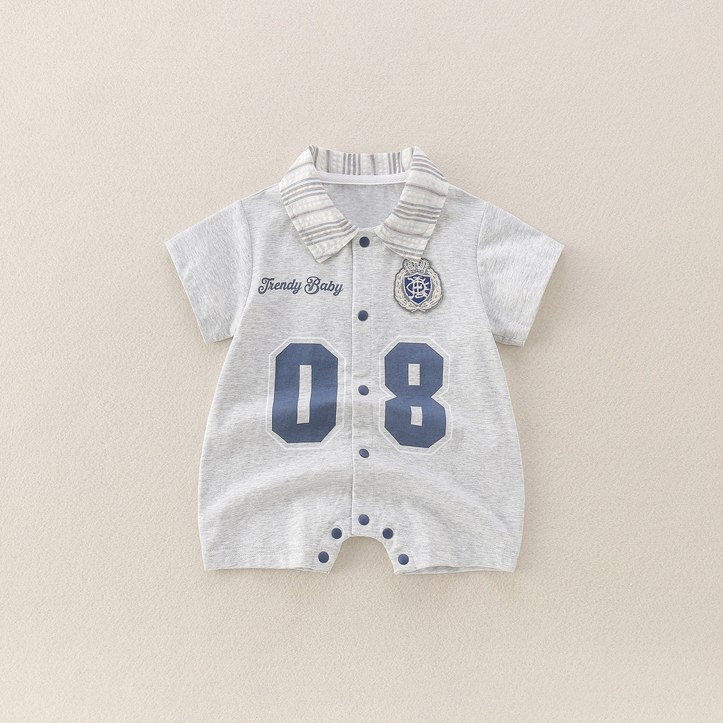 Baby Cartoon Letter Short Sleeve Romper Outfit for 1-Year-Old Boy