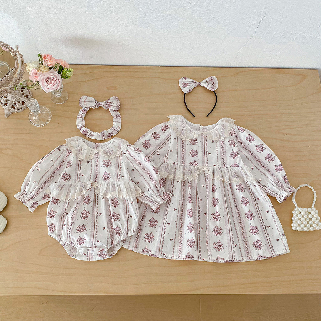 Spring Baby Clothes Girl Lace Trim Bodysuit Ins Style Dress Spring Outfit New Year Clothing