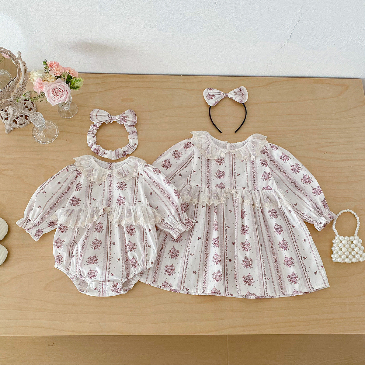 Spring Baby Clothes Girl Lace Trim Bodysuit Ins Style Dress Spring Outfit New Year Clothing