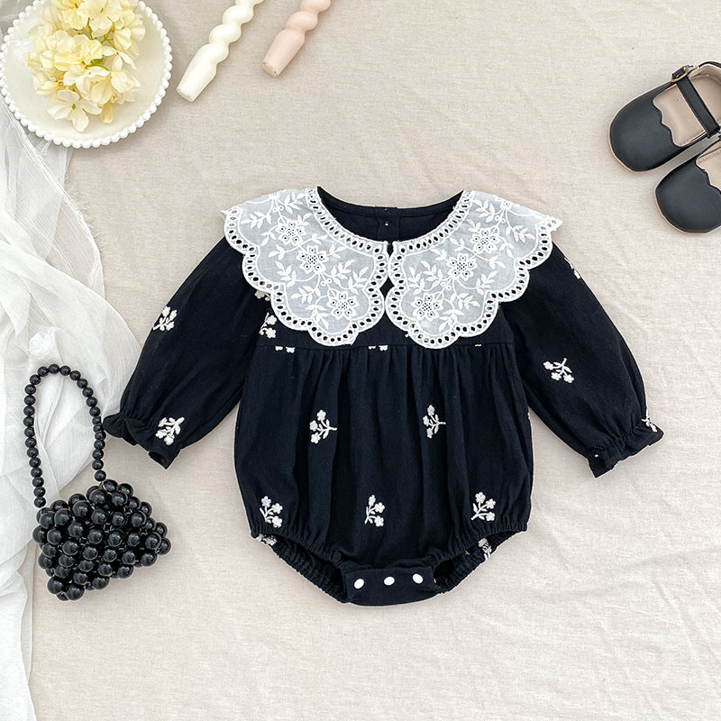 Baby Clothes Romper Spring Autumn New Floral Trim Embroidered Long Sleeve Girl Baby Princess Onesie Outerwear
