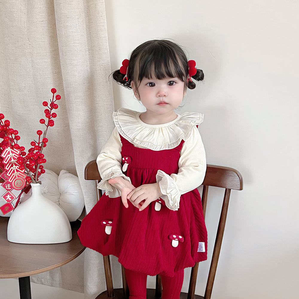 Charming Two-Piece Dress Set for Girls, Spring Clothing, 1-Year-Old Baby Formal Wear, Stylish Children's Princess Dress, New Year Outfit
