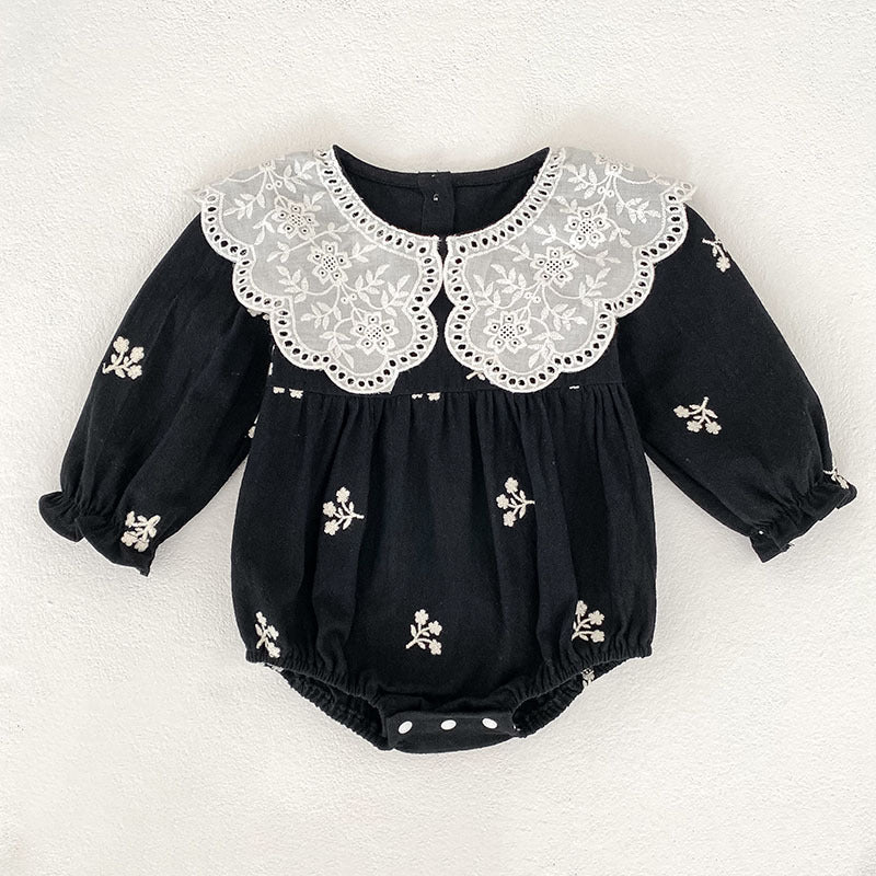 Baby Clothes Romper Spring Autumn New Floral Trim Embroidered Long Sleeve Girl Baby Princess Onesie Outerwear