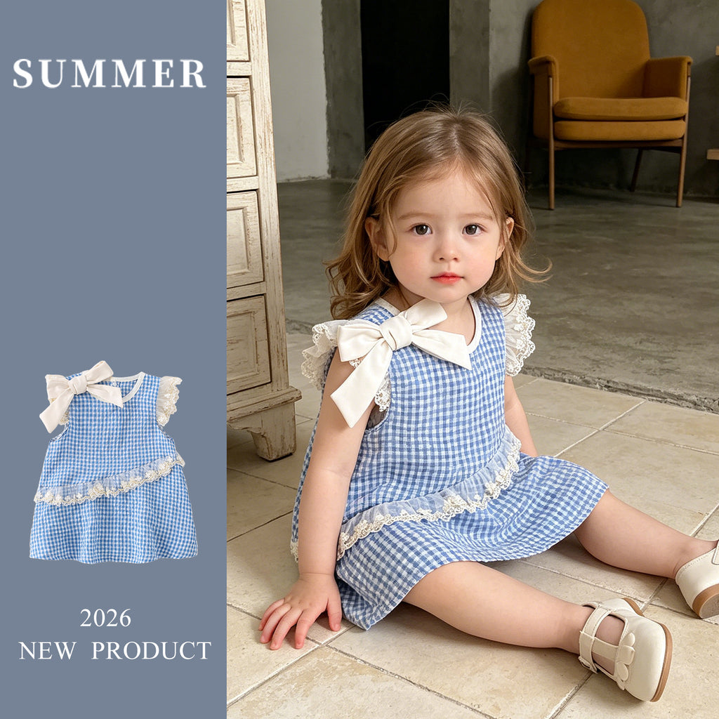 Baby Girl Sleeveless Princess Romper Outfit, Full Moon Triangular Crawler Clothes