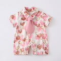 Baby Cartoon Print Short Sleeve Romper Outfit for Newborns and 1-Year-Old Girls