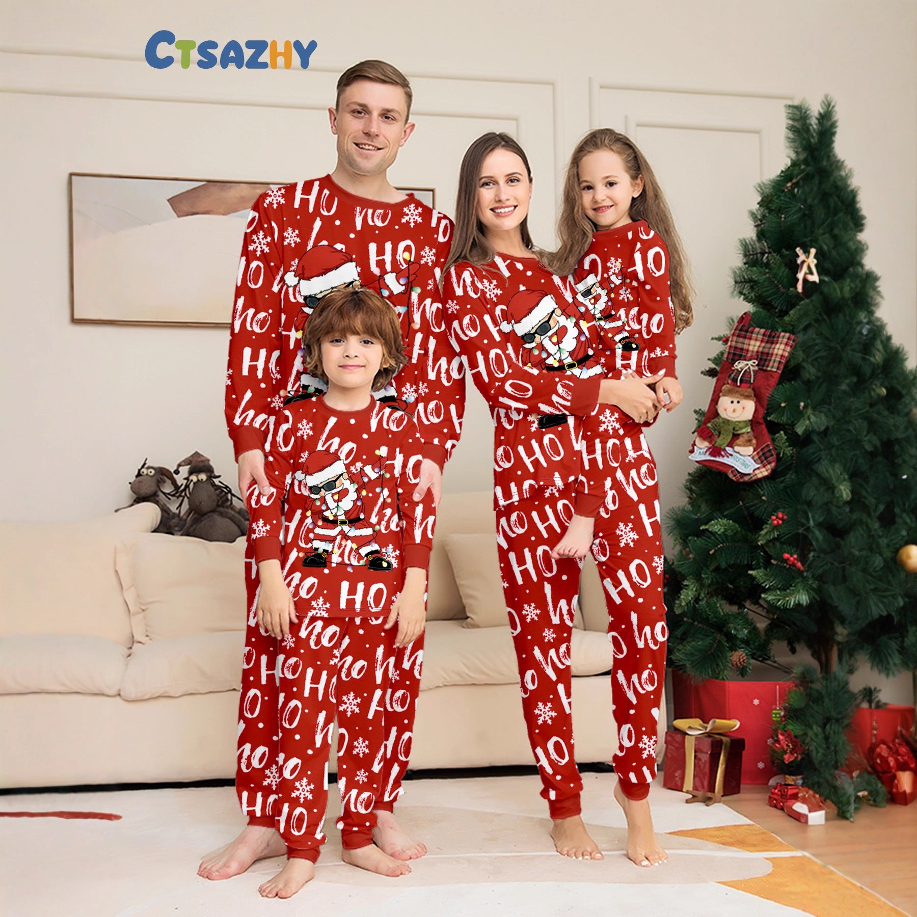 Christmas Family Matching Pajamas Set – Animal Print Parent-Child Holiday Loungewear