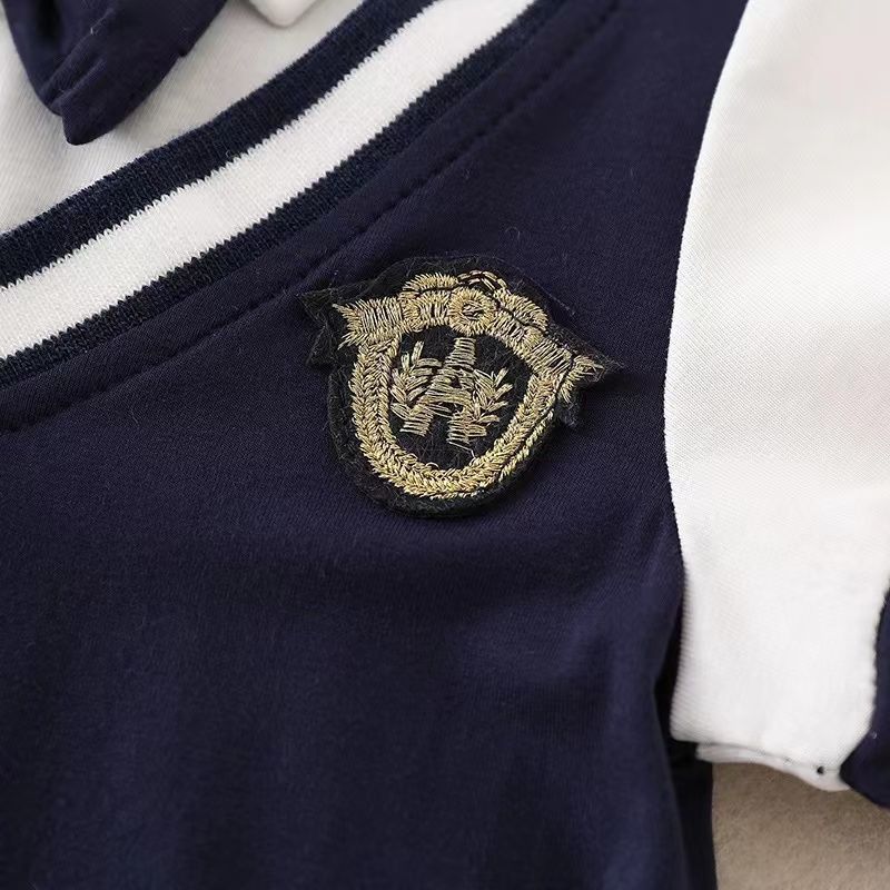 Boy Summer One-Year-Old Fake Two-Piece Bow Tie Romper, Stylish Preppy Gentleman Short Sleeve Bodysuit