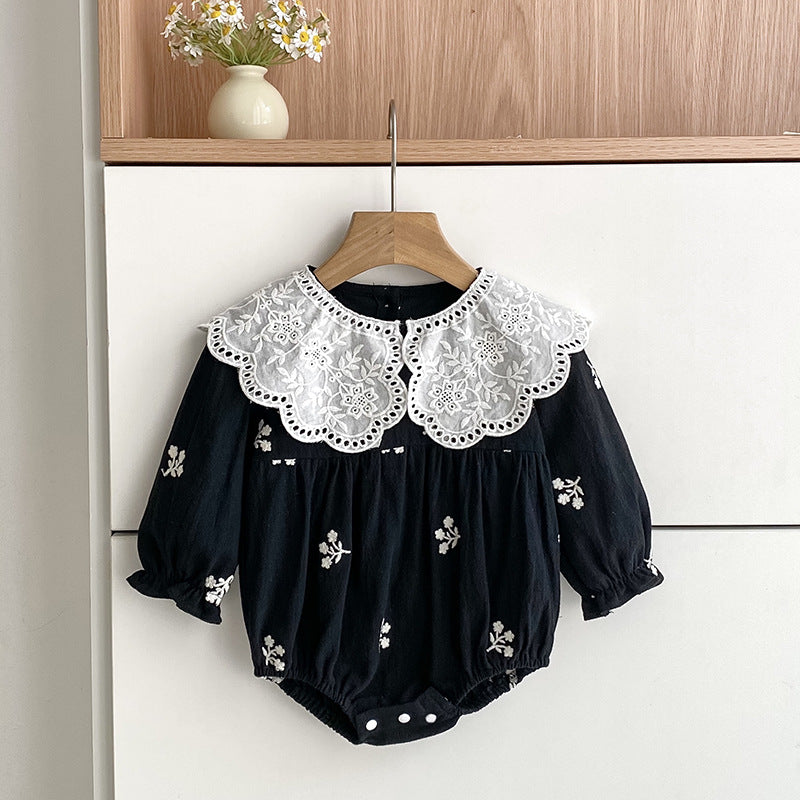 Baby Clothes Romper Spring Autumn New Floral Trim Embroidered Long Sleeve Girl Baby Princess Onesie Outerwear