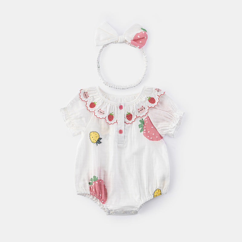Summer Baby Girl Romper Short Sleeve Sweet Strawberry Princess Crawler Infant Toddler Summer Clothes